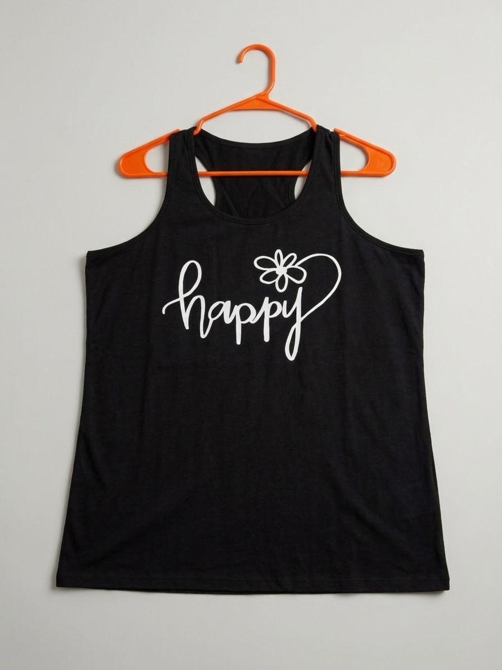 Brand New Black 'Happy' Graphic Tank Top